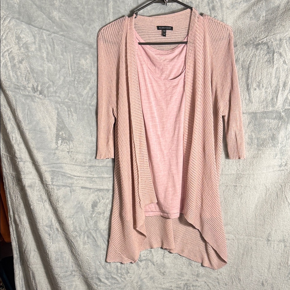 Eileen Fisher‎ Cardigan tank top 2 piece set women’s M blush pink open cardigan